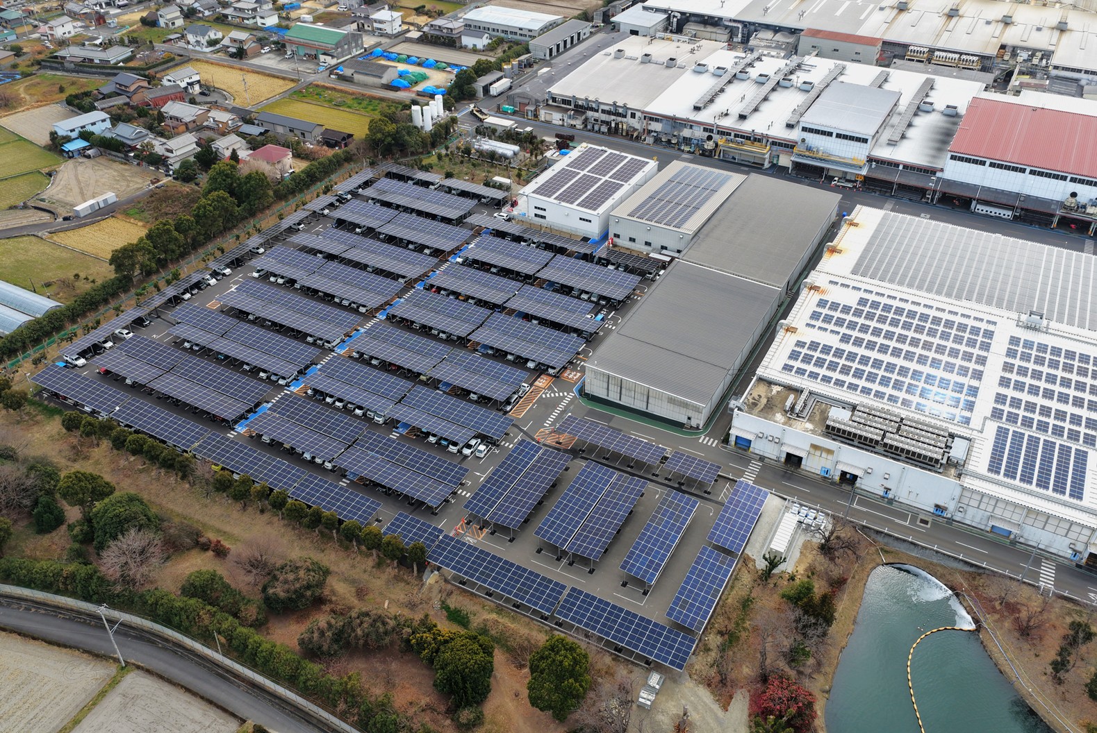 The 2MW solar carport was installed in Kagawa - JTEKT key producing site